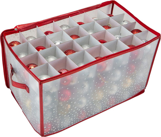 Ornament Storage Organizer for 112 Ornaments | Zipper Closure | Space-Saving Red Design