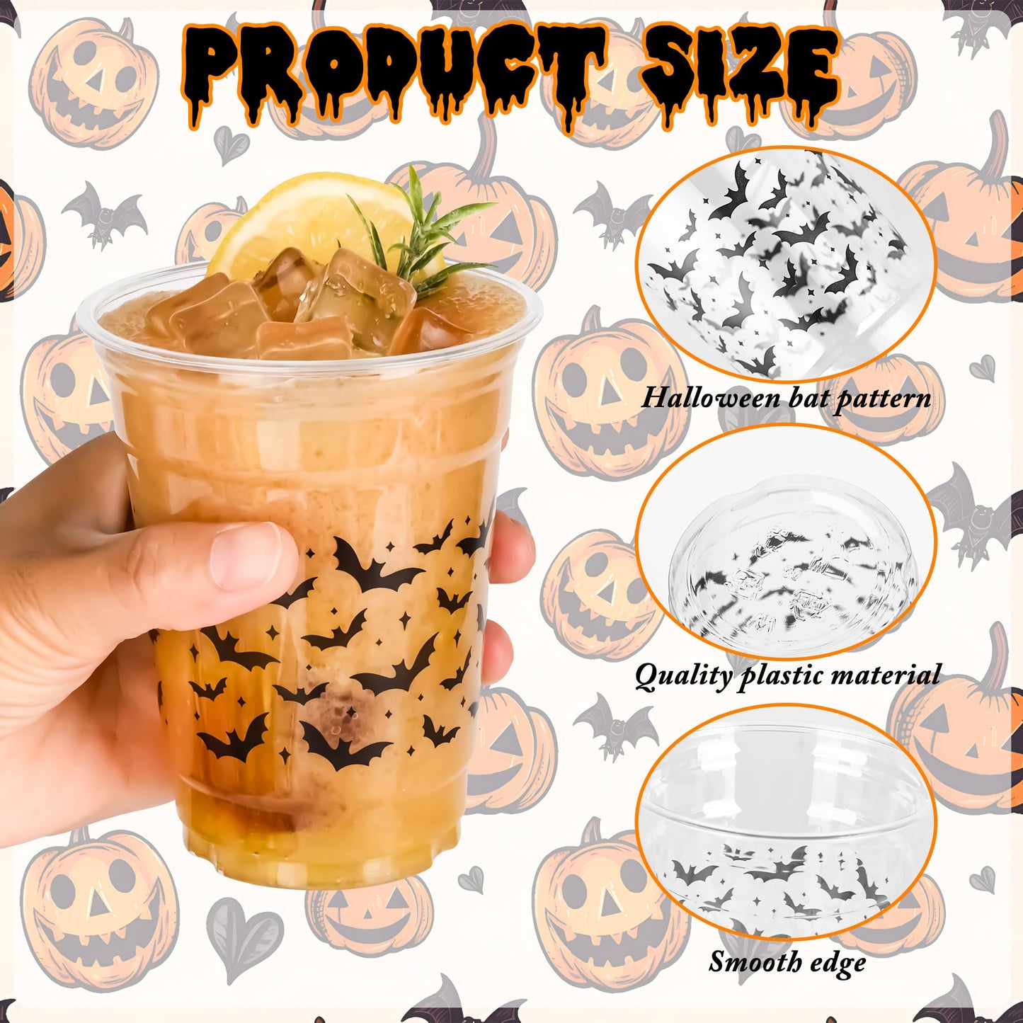 AimFun Halloween Bats Plastic Cups White Black Ghosts Disposable Party Cup Cute Spooky 12oz Clear Cups for Candy Beverage Snacks Birthday Baby Shower Party Supplies (50, Bats)