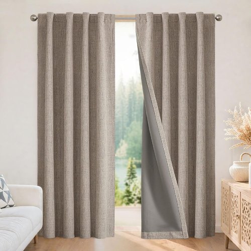 Joydeco Blackout Curtains - Thermal Insulated Natural Linen Drapes, 37 X 63 Inch, 100% Light Blocking, 2 Panels