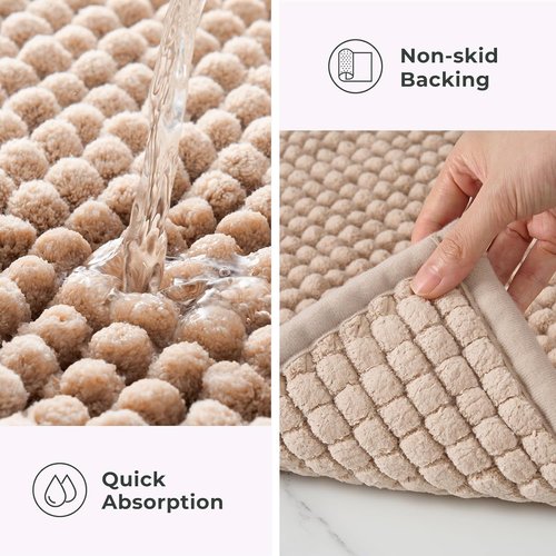 FRESHMINT Thick Chunky Chenille Bathroom Rug - Non-Slip, Soft & Water Absorbent | 17"x24", Beige