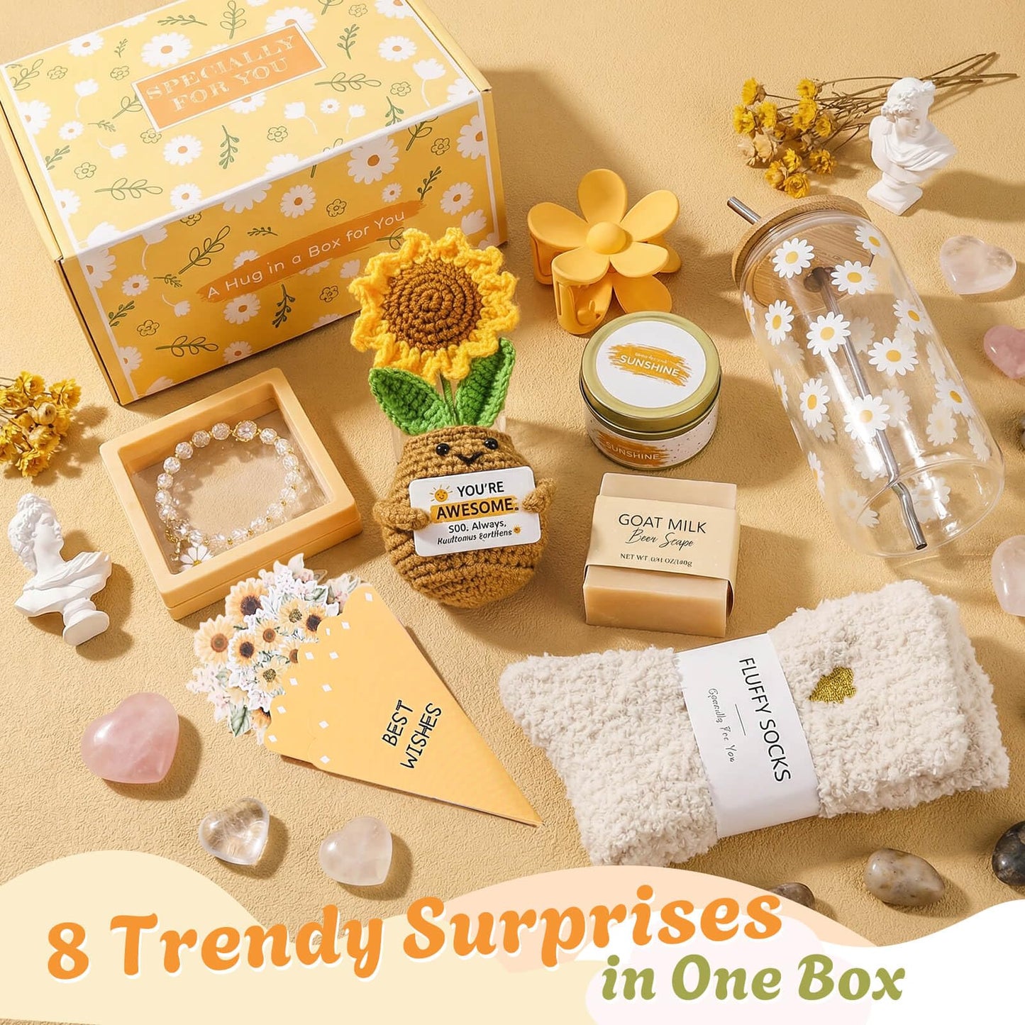 Sunshine Gifts for Teen Girls, Teen Girl Gifts Trendy Stuff, Teenage Girl Gift Baskets, Birthday Gift for Teenage, Cheer Up Set Pick Me Up Box for Woman, Daughter, Sister, Her, Best Friend (Yellow)