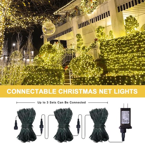 JMEXSUSS 360 LED Christmas Net Lights - Waterproof Connectable 12ft x 5ft Warm White Mesh Lights