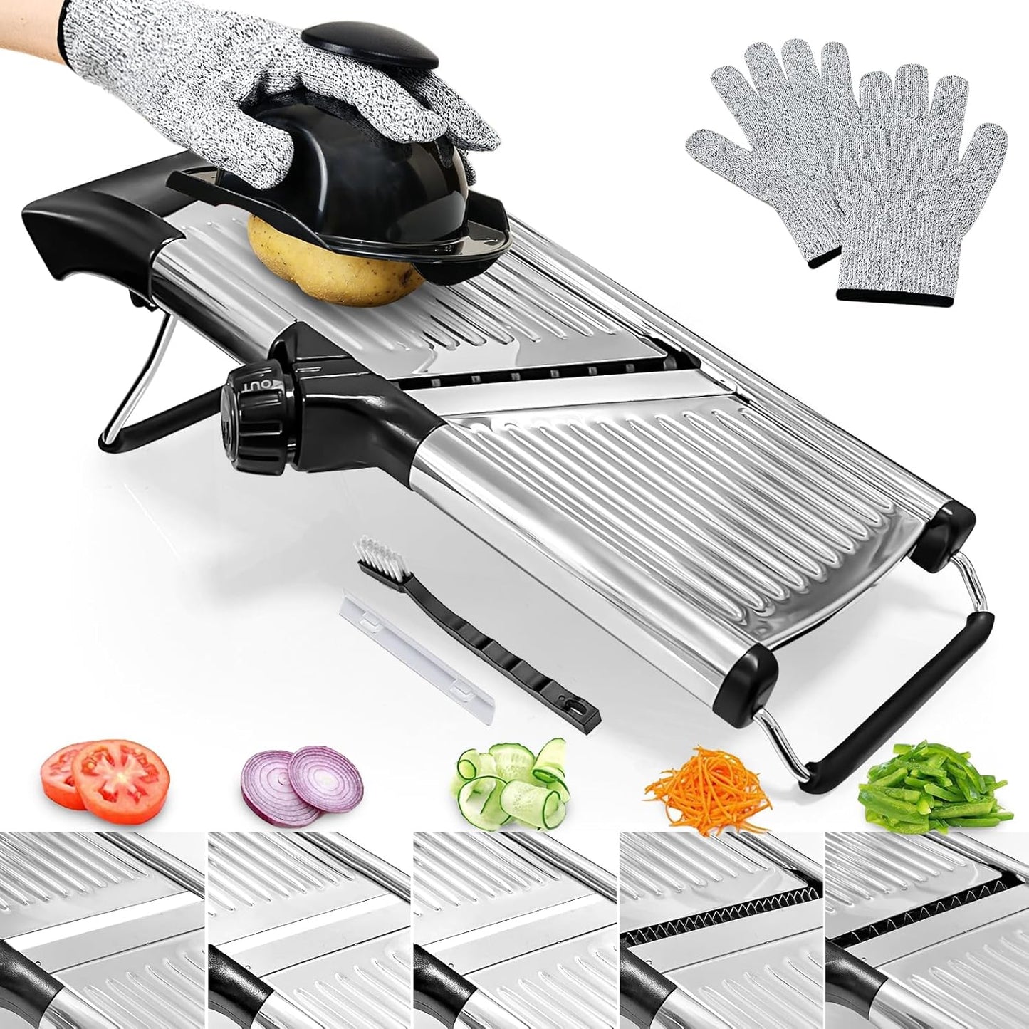 Skiennix Mandoline Slicer - Adjustable Stainless Steel Vegetable Chopper with Cut-Resistant Gloves