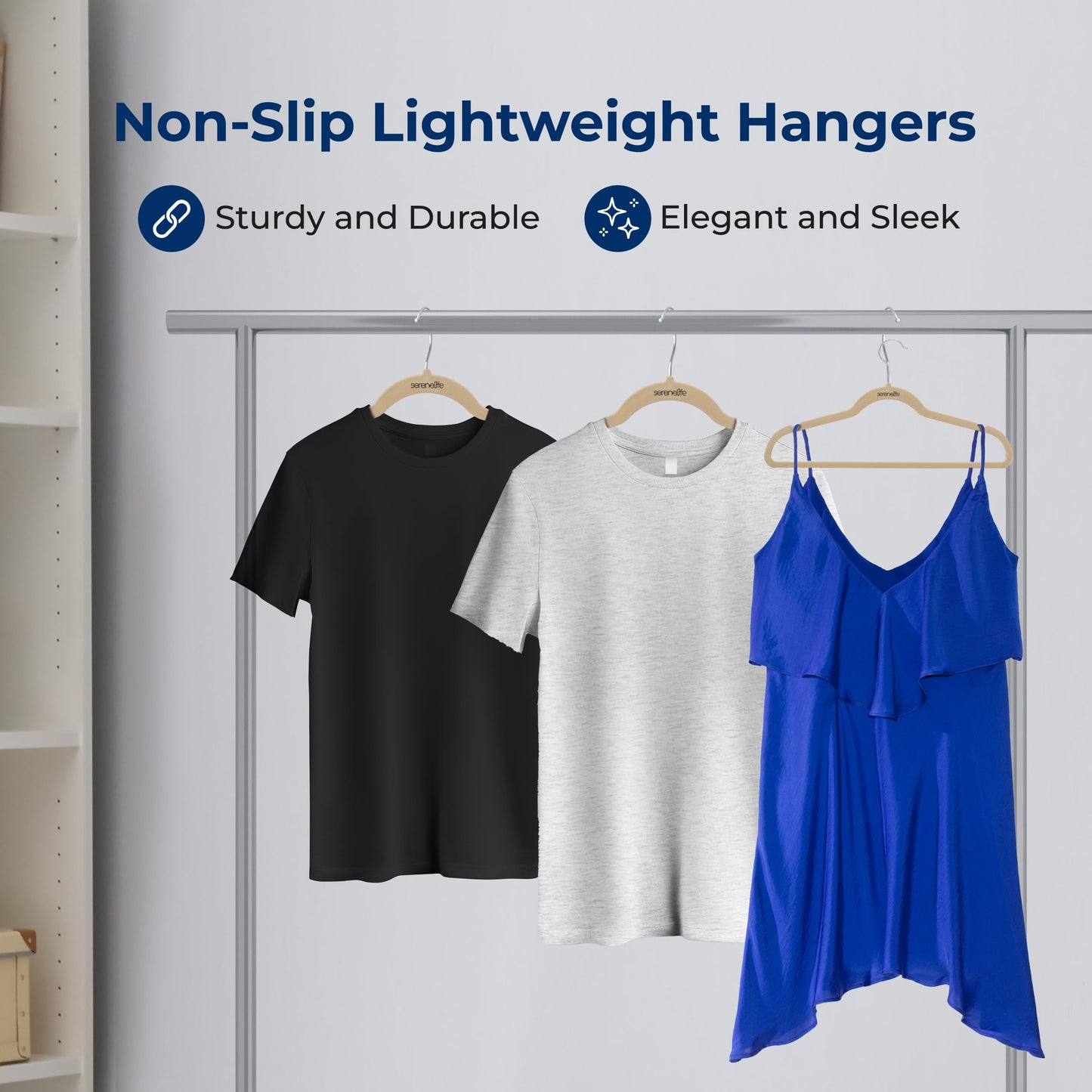 SereneLife 10 Pack Velvet Hangers - Non-Slip with 360° Swivel Hook - Ultra-Thin, Lightweight Velvet Hangers for Shirts, Sweaters, Hoodies, Kids Clothes & Dresses - Space-Saving