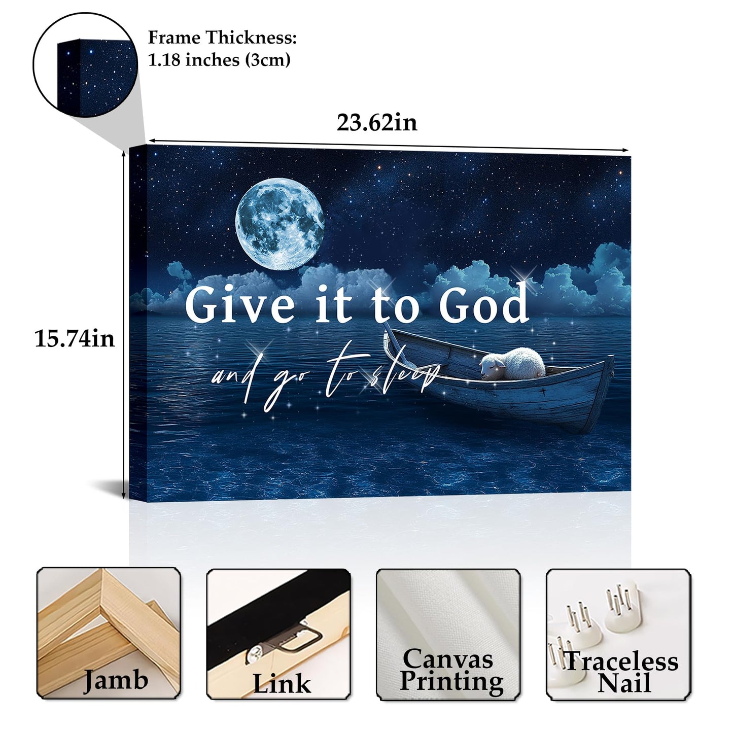 Vefacaiyo Give It to God and Go to Sleep Wall Decor Christian Inspirational Quotes Canvas Wall Art for Home Living Room Bedroom Framed Ready to Hang 24x16 Inch (Brown)