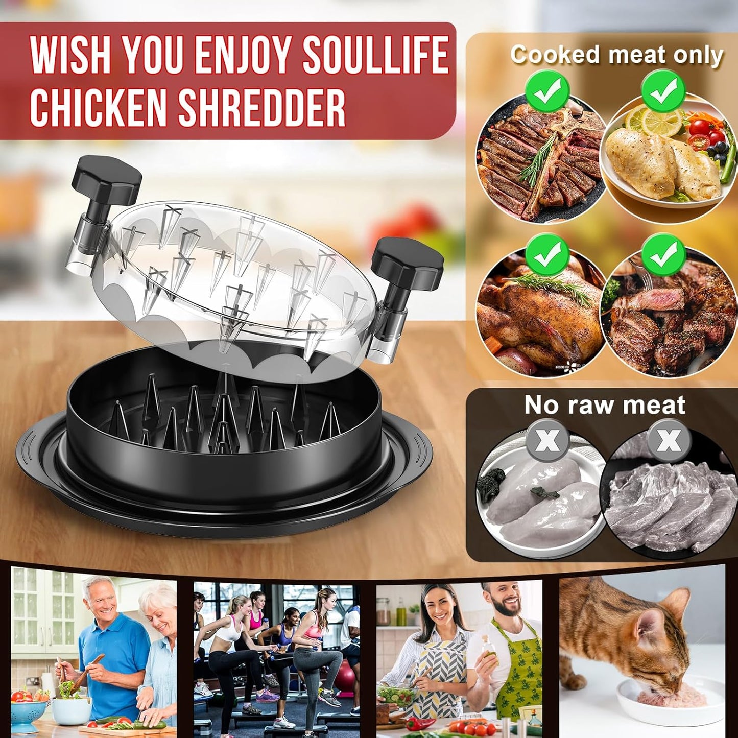 SoulLife Chicken Shredder Tool - 8-Inch Ergonomic Design for Easy Meat Shredding | Black