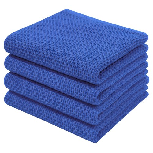 Homaxy 100% Cotton Waffle Weave Kitchen Dish Towels, Ultra Soft Absorbent Quick Drying Cleaning Towel, 13 x 28 Inches, 4-Pack, Blueberry