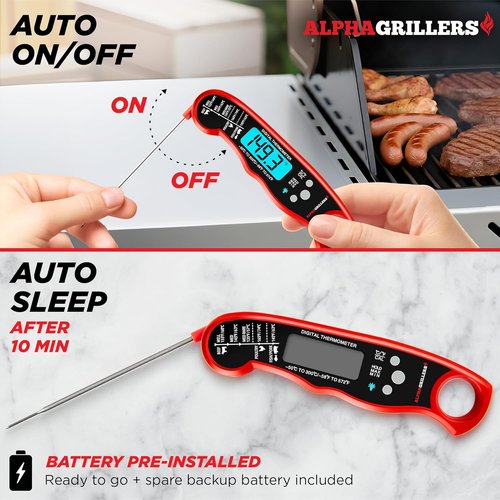 Alpha Grillers Digital Meat Thermometer - Instant Read Cooking Tool for Perfect Grilling | Ideal Gift for Food Lovers