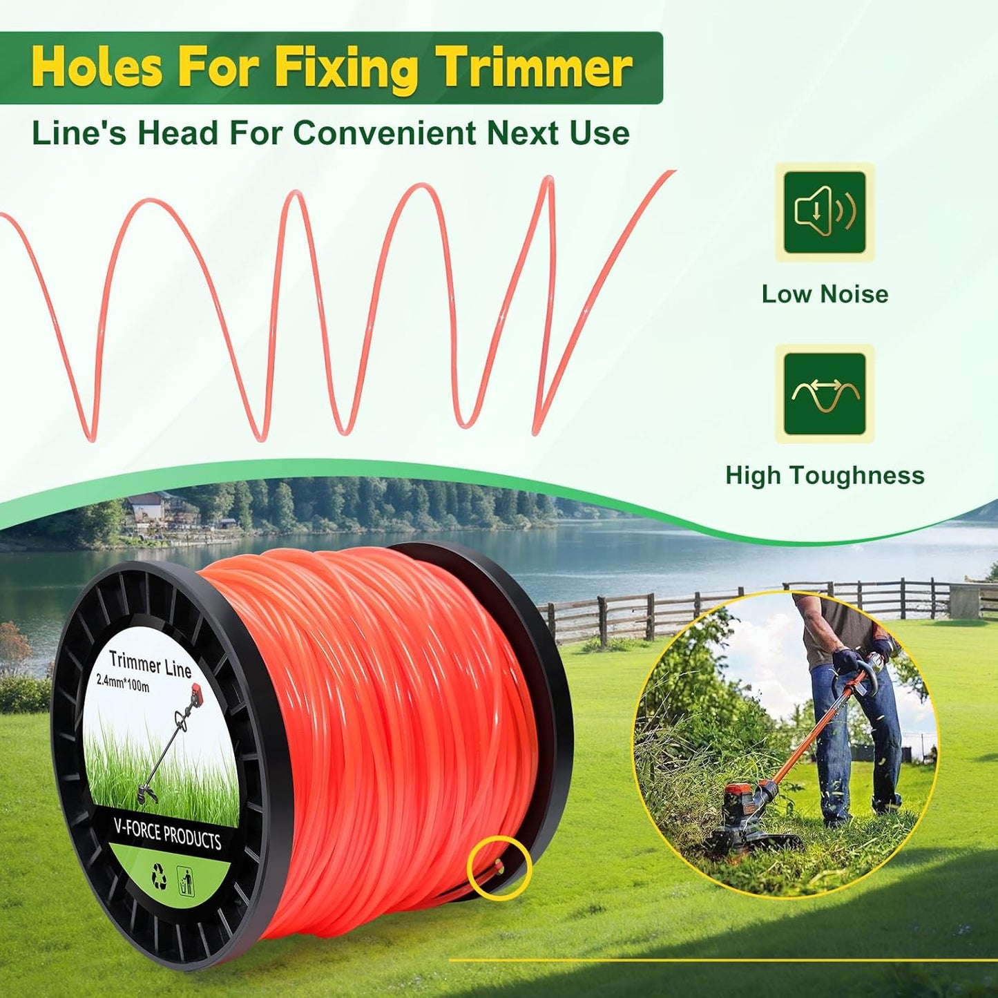 UCINNOVATE String Trimmer Line - Heavy Duty 0.095" Nylon Weed Eater String, 100m Orange Spool