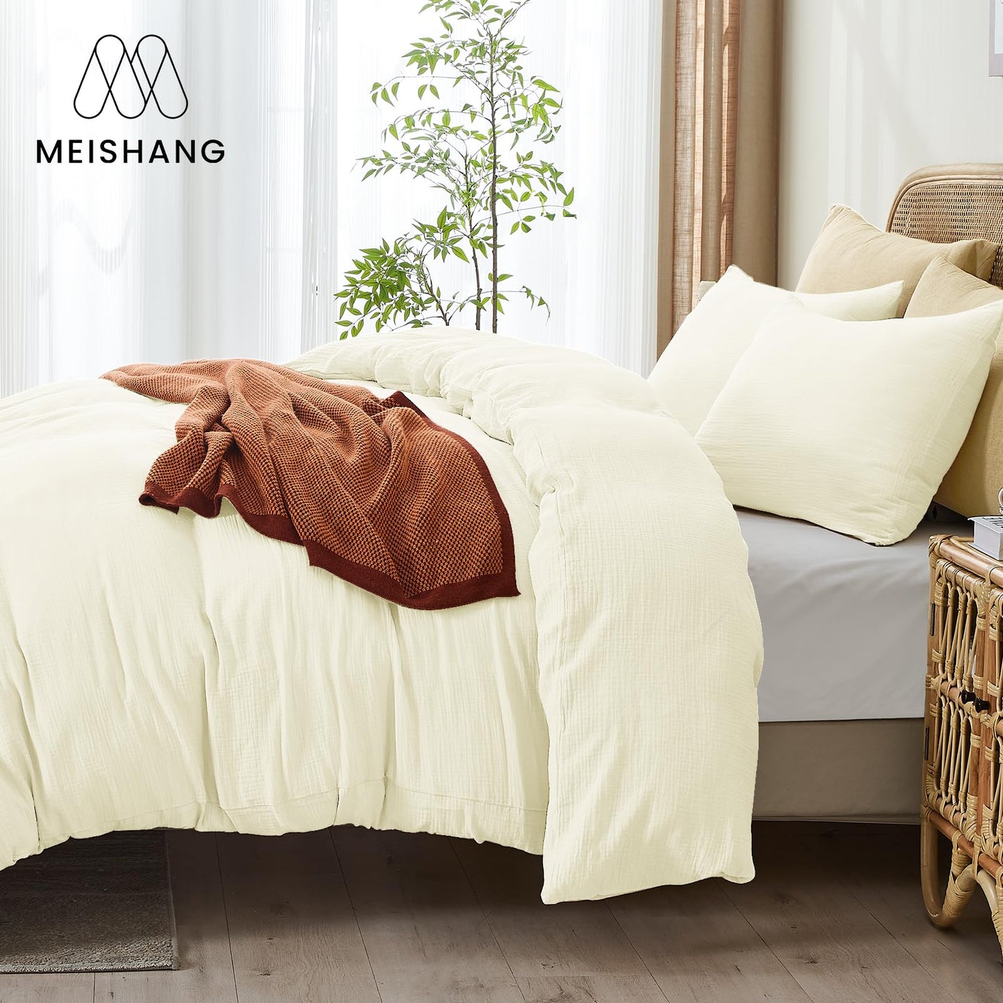 MEISHANG Duvet Cover Queen Size, 100% Rayon Derived from Bamboo, Luxury Silky Cooling Duvet Cover Set for Hot Sleepers with Zipper Closure and Corner Ties - 3 Piece Set(Queen, Gray)