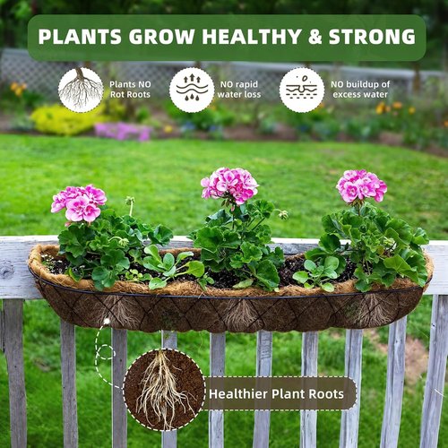 Coco Liners 30-Inch Trough Planters - Durable Coconut Husk for Window Boxes & Railing Baskets | 2-Pack
