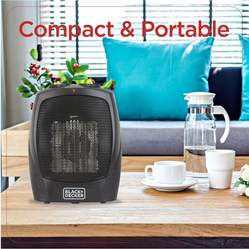 BLACK+DECKER Personal Ceramic Heater - Compact Space Heater with Adjustable Thermostat | Black