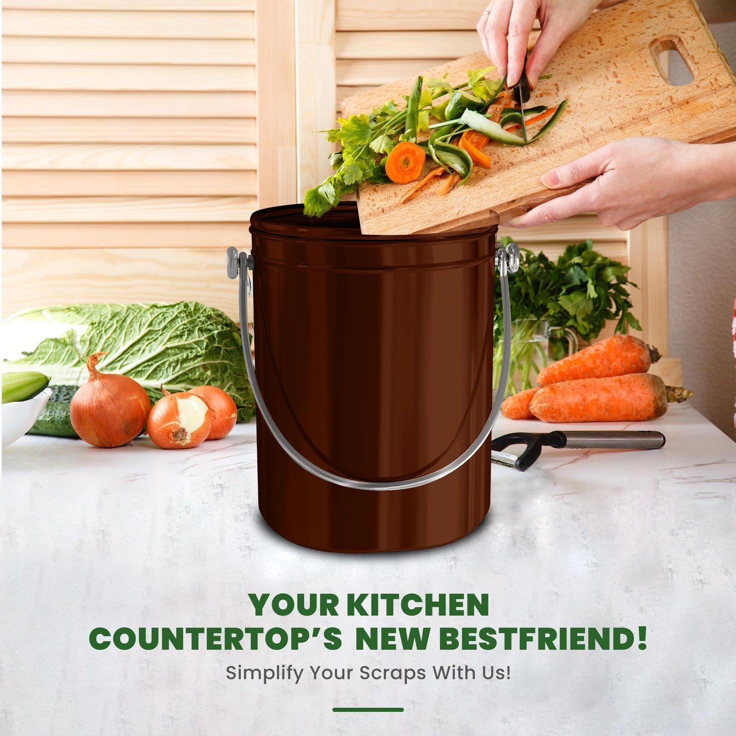 Utopia Kitchen Compost Bin for Kitchen Countertop, 1.3 Gallon Compost Bin for Kitchen with Lid, Includes 1 Spare Charcoal Filter (Copper)