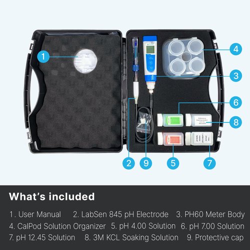 Apera Instruments PH60-SA Handheld pH Meter Tester Kit with LabSen 845 ATC pH Electrode for Lab-Grade pH Measurement in Strong Alkaline or High Salinity Water Solutions