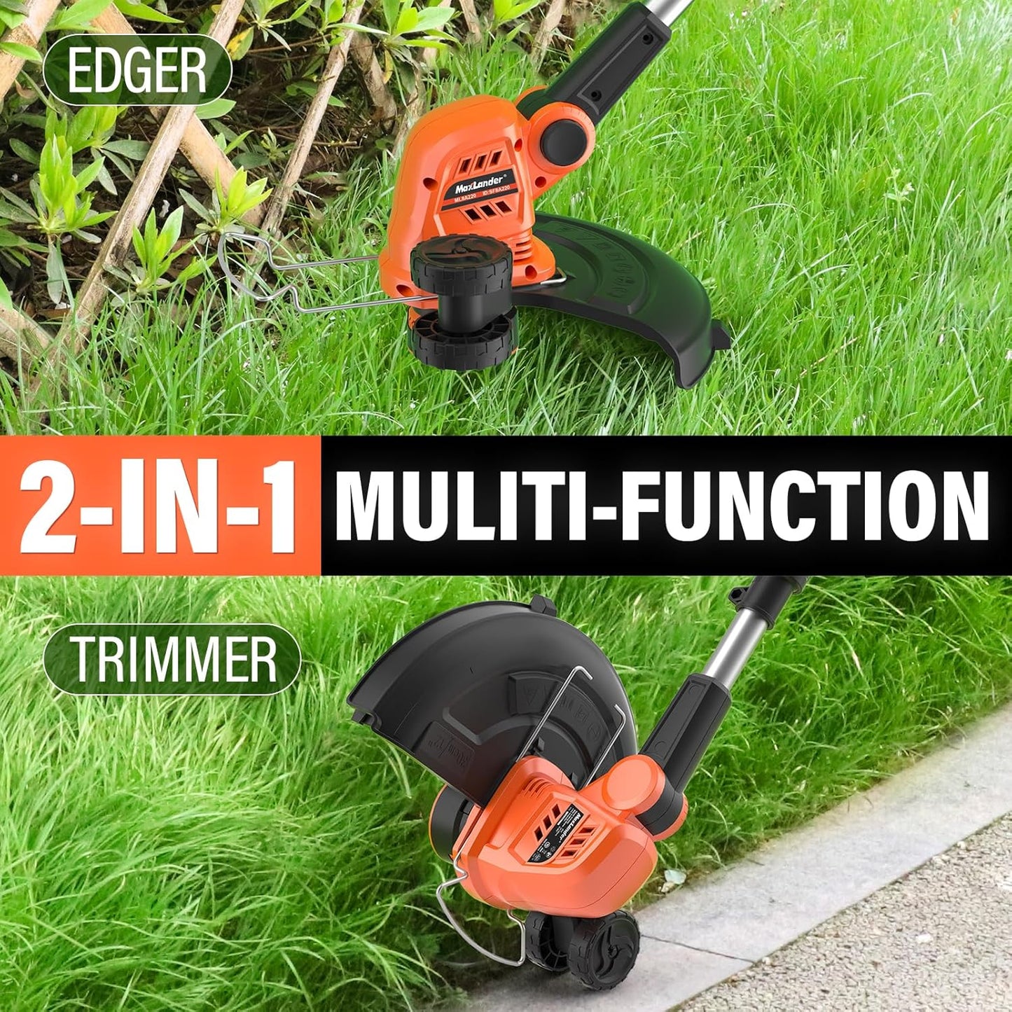 MAXLANDER Cordless Weed Wacker - 20V 12 Inch String Trimmer with 8 Replacement Spools & Batteries