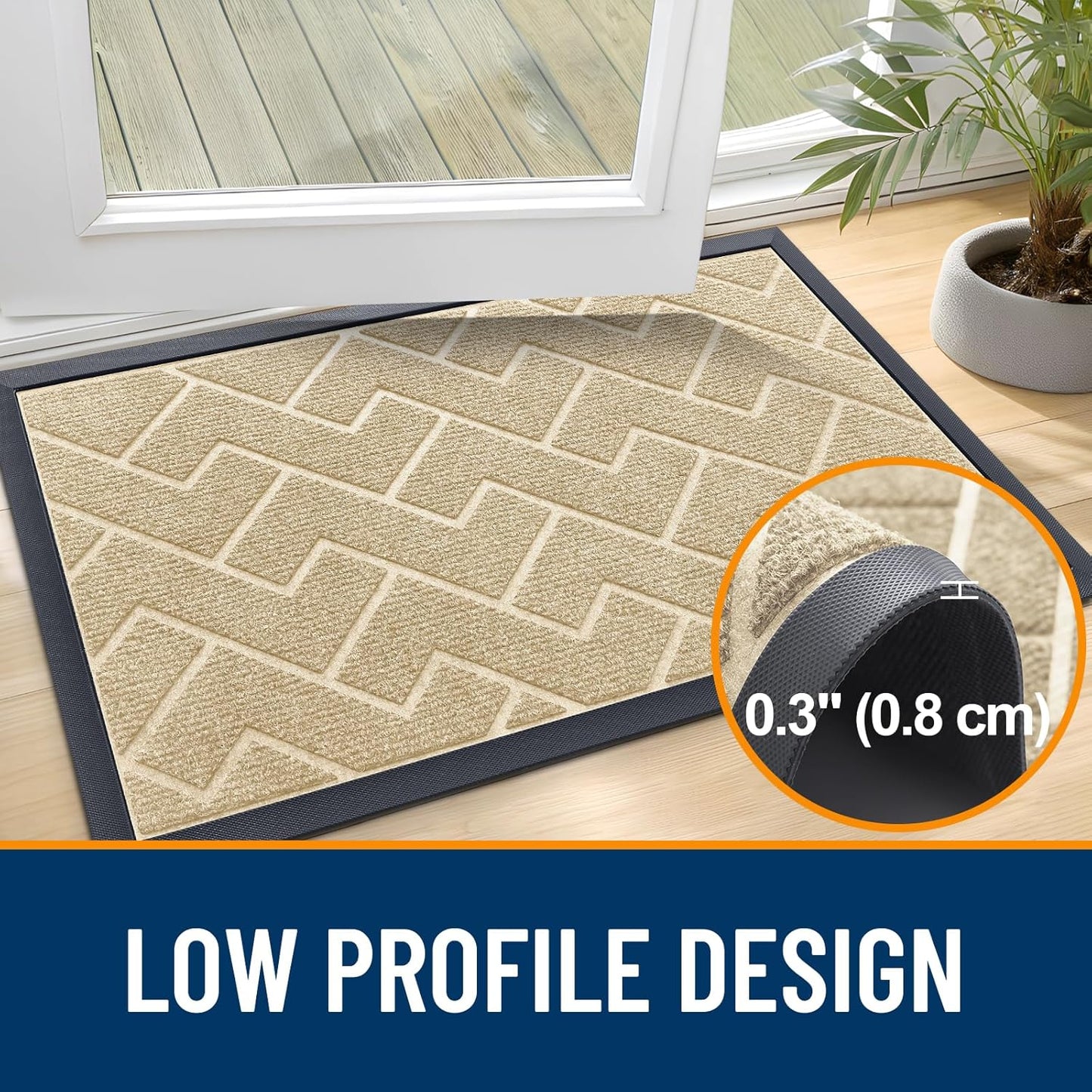 OLANLY Waterproof Front Door Mat - All-Season Herringbone Design | Easy Clean Natural Rubber, 36x24 Beige