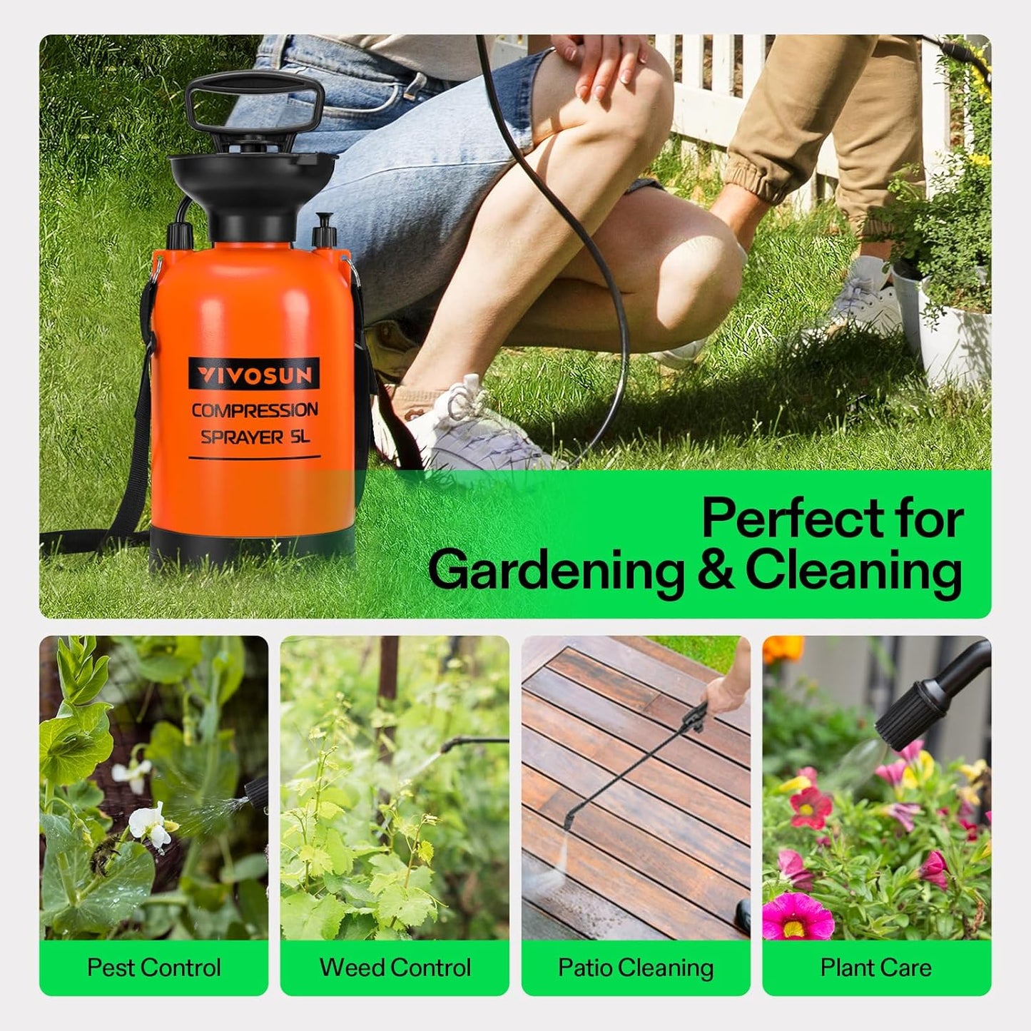 VIVOSUN 1.35-Gallon Pressure Sprayer - Adjustable Shoulder Strap for Easy Plant Watering & Cleaning