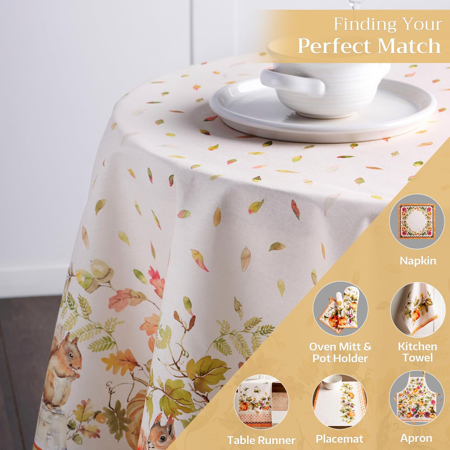 Maison d' Hermine Table Cloth Round Table 100% Cotton 63 Inches Fall Tablecloth Reusable Everyday Use for Thanksgiving Christmas Decorations Dining Farmhouse Party (Pumpkin Garden - Cloudy Cream)