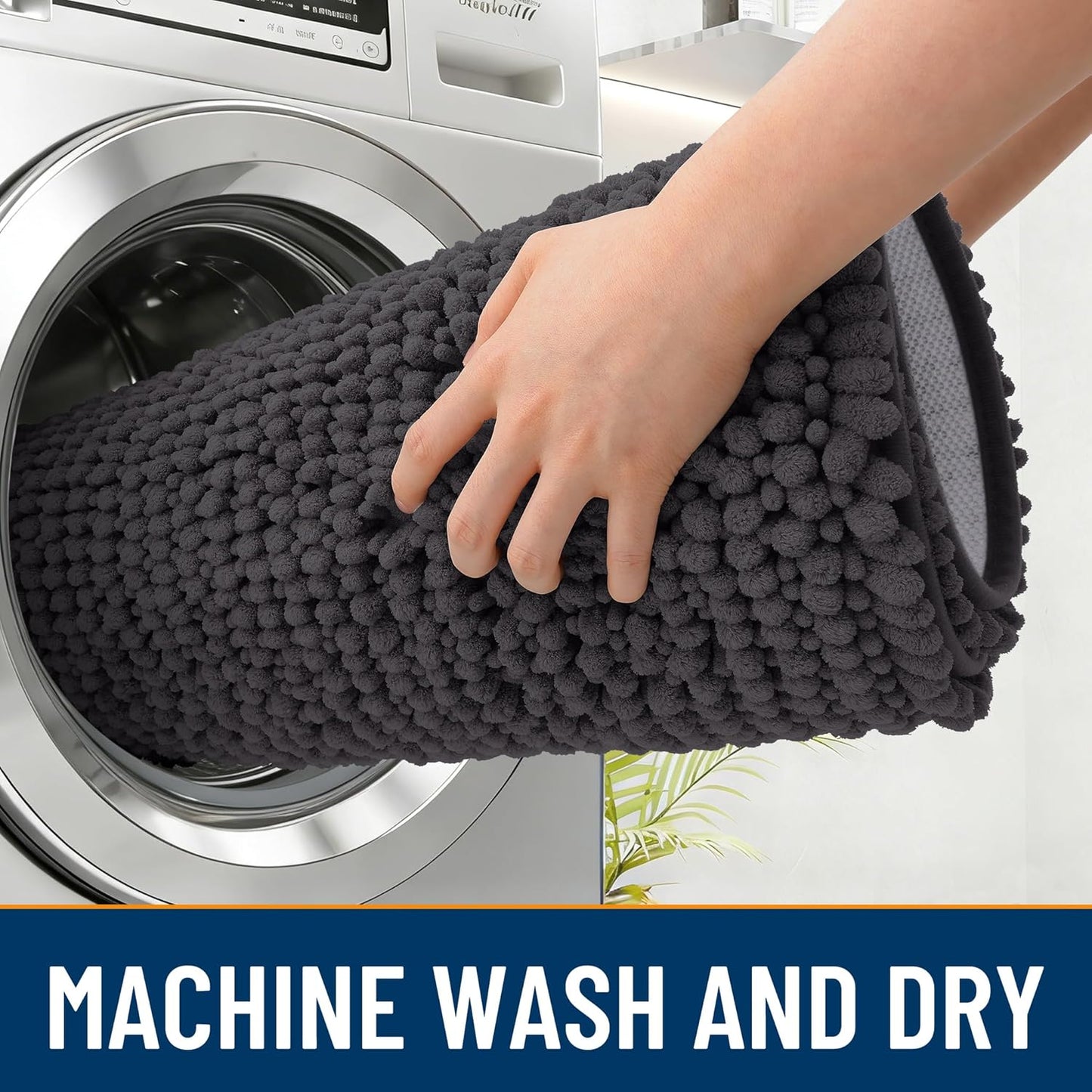 OLANLY Dog Door Mat - Ultra Absorbent Chenille Mud Doormat | Non-Slip & Washable 30x20, Dark Grey