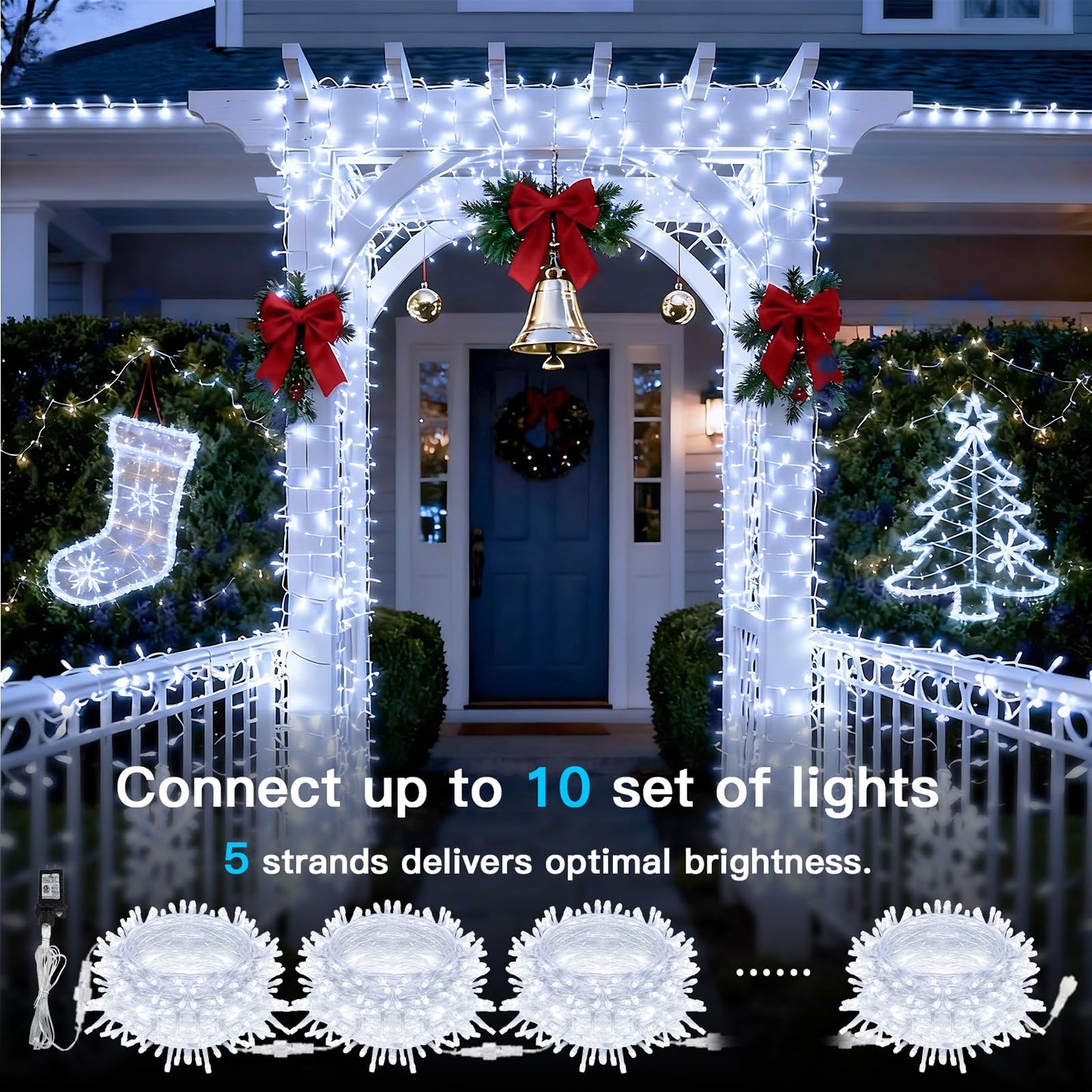 suddus 33ft 100 LED White String Lights with Timer, 12 Modes Christmas Fairy Lights Plug in, Connectable Indoor/Outdoor White Twinkle Lights for Xmas Tree, Bedroom, Garden, Wedding, Party Decorations