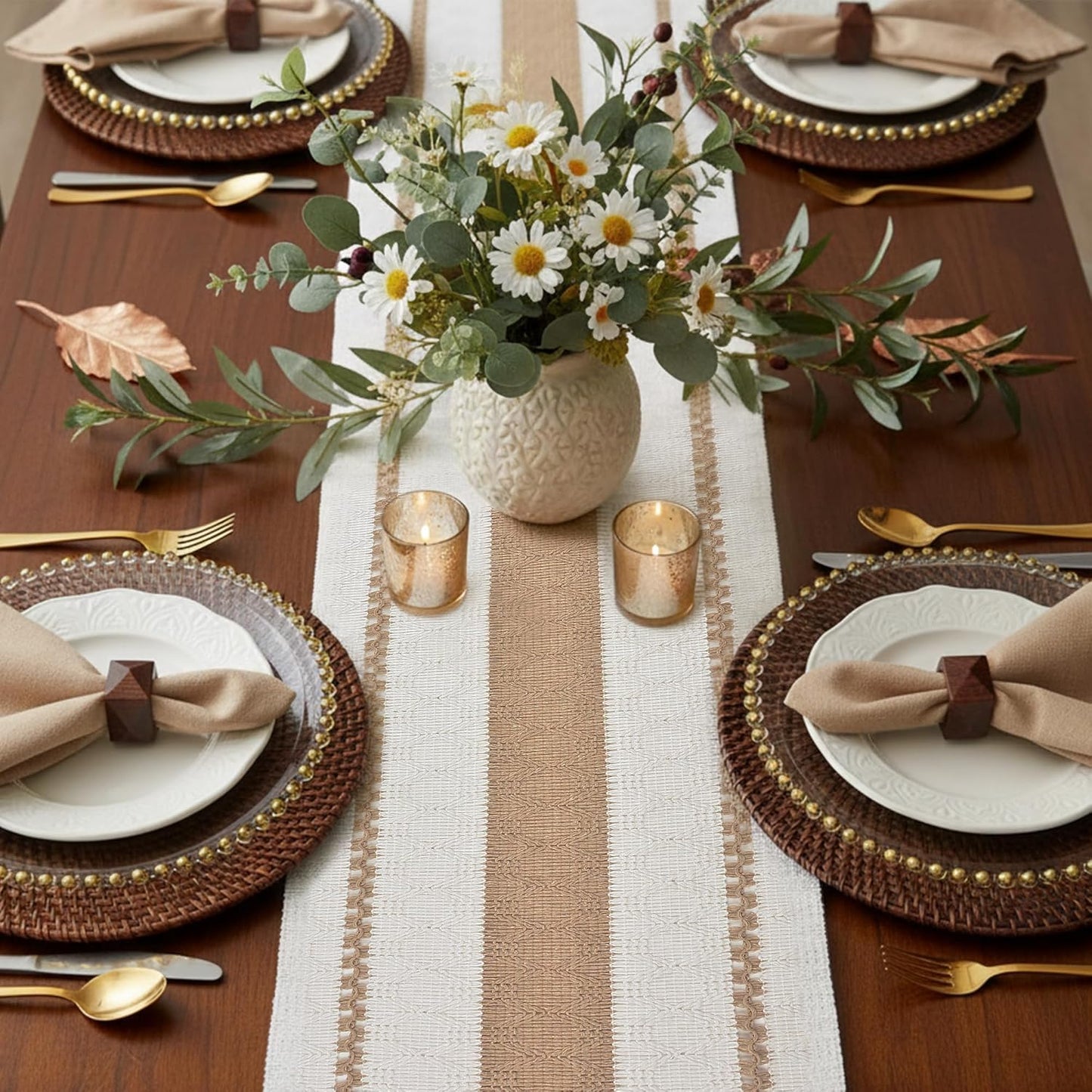 FEXIA Boho Table Runner for Hoilday Spring Home Decor with Tassels Pottery barn Furniture Farmhouse Rustic Macrame Burlap Table Decoration for Living Room (12x48 Inches)