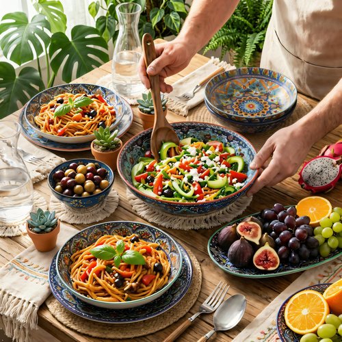 glowworm Pasta Bowls Set of 4, 42 oz Ceramic Salad Bowls for Kitchen, 9.7 Inch Colorful Serving Bowls for Soup, Dinner, Fruit, Dishwasher & Microwave Safe, Bohemian
