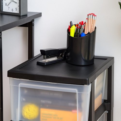 IRIS USA Plastic Drawer Organizer - 3-Drawer Storage Solution for Art Supplies & More | Black/Clear, 2-Pack