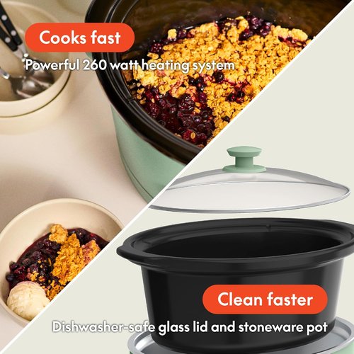 Bella 6.0 Qt Programmable Slow Cooker - Ceramic Nonstick, Adjustable Temp & Cooking Times, Seaglass