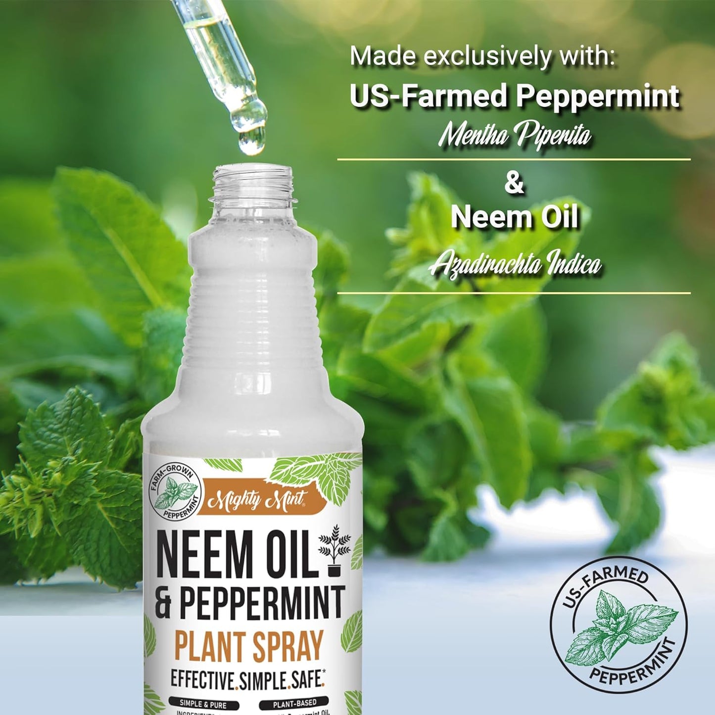 Mighty Mint Neem Oil & Peppermint Plant Nutrient Spray - Natural Leaf Shine for Healthy Plants | 16 oz
