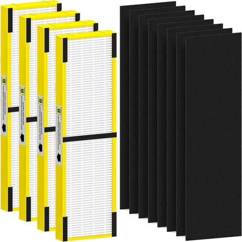 G-Guardian FLT4825 Filter B Replacement - 4 High Efficiency Filters + 8 Activated Carbon Pre-Filters | Yellow