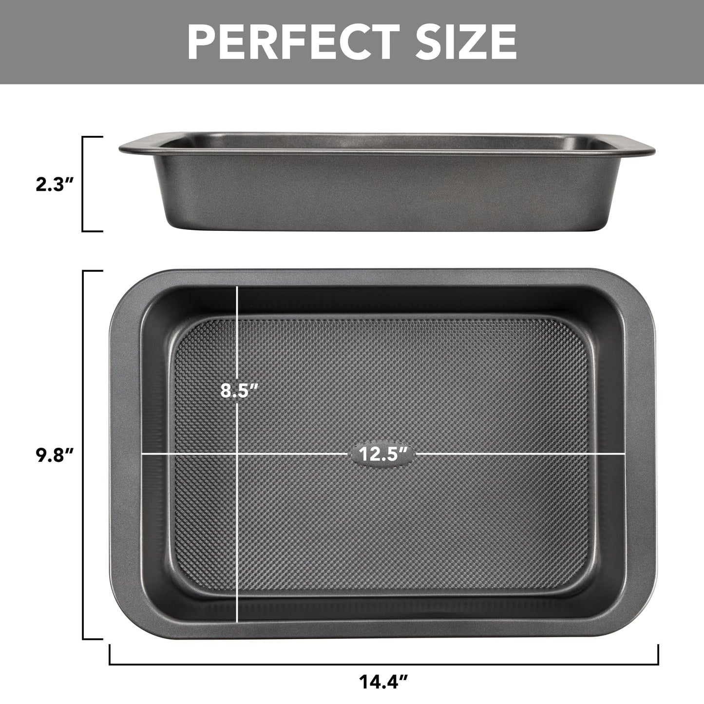 Tiawudi Cake Pan, Nonstick Baking Pan for Cake, Bread, Brownie or Lasagna, Heavy Duty Baking Dish with Diamond Texture Pattern and Wide Grips, Set of 2