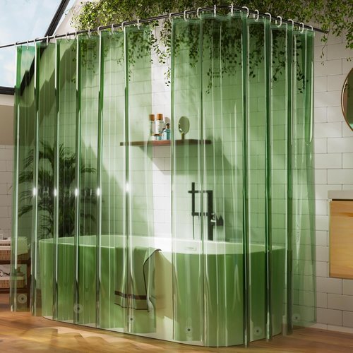 Clear Green PEVA Shower Curtain Liner by [Brand Name] - Waterproof, Lightweight, 72 x 72 Inches with 3 Strong Magnets