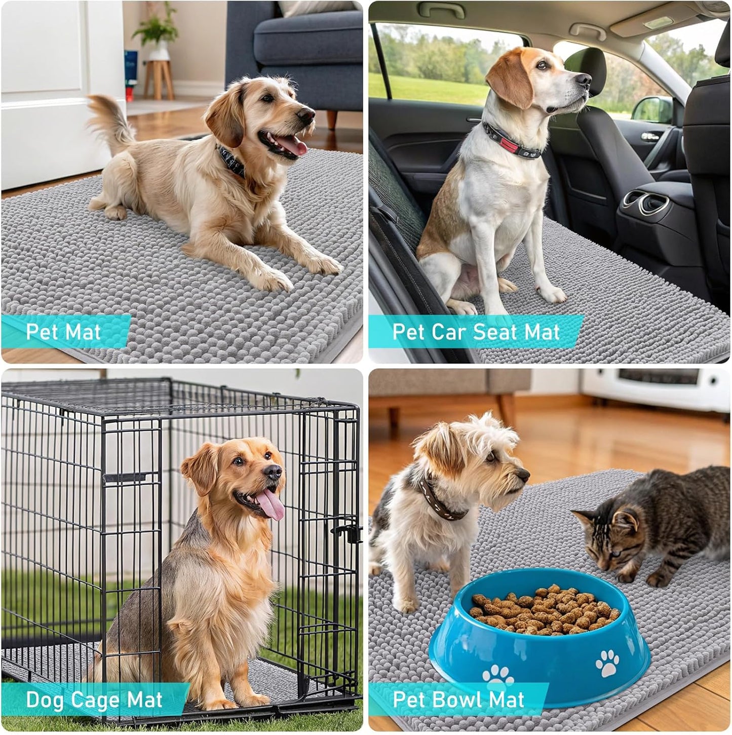 OLANLY Dog Door Mat - Absorbent Non-Slip Chenille Mat for Muddy Paws | 59x35 Light Grey Indoor Carpet