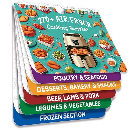 270+ Foods Air Fryer Cooking Guide Magnetic, Air Fryer Cheat Sheet Magnets Cooking Guide Booklet, Air Fryer Accessories for Air Fryer Cooking Guide Flip Chart, Air Fryer Temp and Time Chart