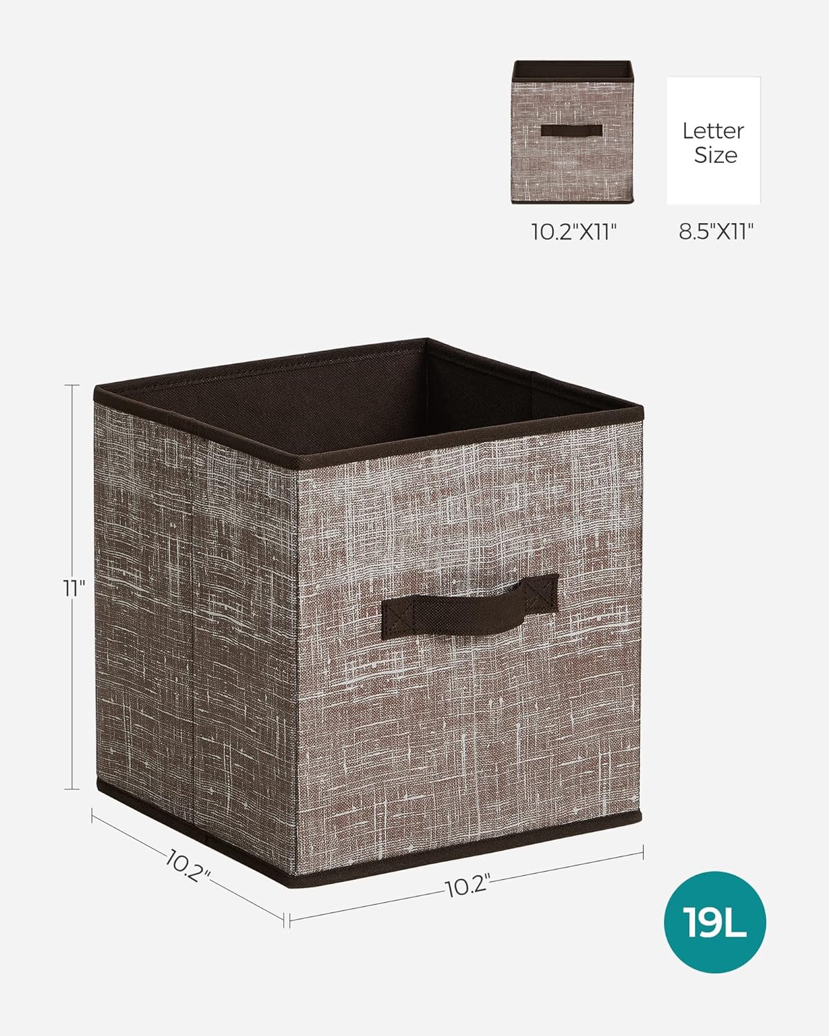 SONGMICS Storage Cubes - 11-Inch Foldable Non-Woven Fabric Bins with Double Handles - Set of 6 in Walnut Color