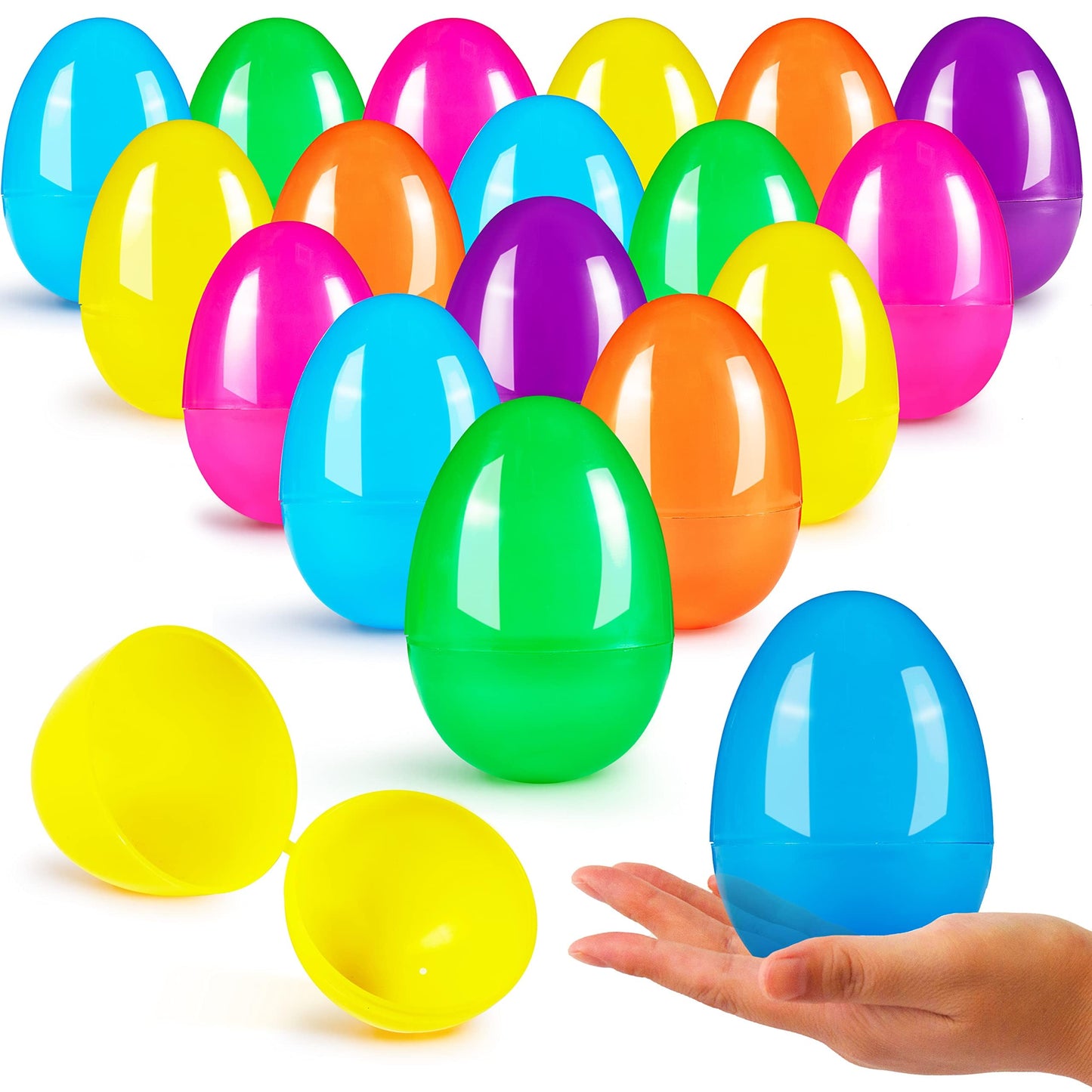 JOYIN 3.15" Easter Eggs, Fillable Plastic Eggs Empty Colorful Bright Eggshells with Hinge for Easter Hunt, Filling Treats, Party Favor, Basket Stuffers, Classroom Prize Supplies, 1000PCS