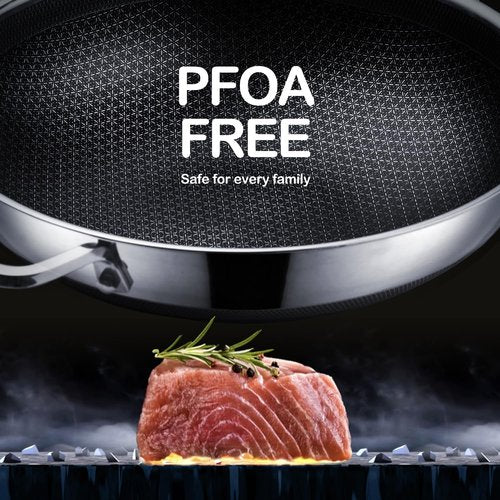 DOTCLAD Wok pan,Hybrid 12 inch Wok with Lid, PFOA Free Cookware,non stick Stainless Steel Woks & Stir-fry pans Nonstick, Dishwasher and Oven Safe, Works on Induction