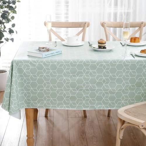 Heavy Duty Vinyl Tablecloth with Flannel Backing Waterproof Oil-Proof Plastic Table Cloth Stain-Resistant Wipeable Rectangle or Square Table Cover for Indoor and Outdoor (Green Grid，60x102 Inch)