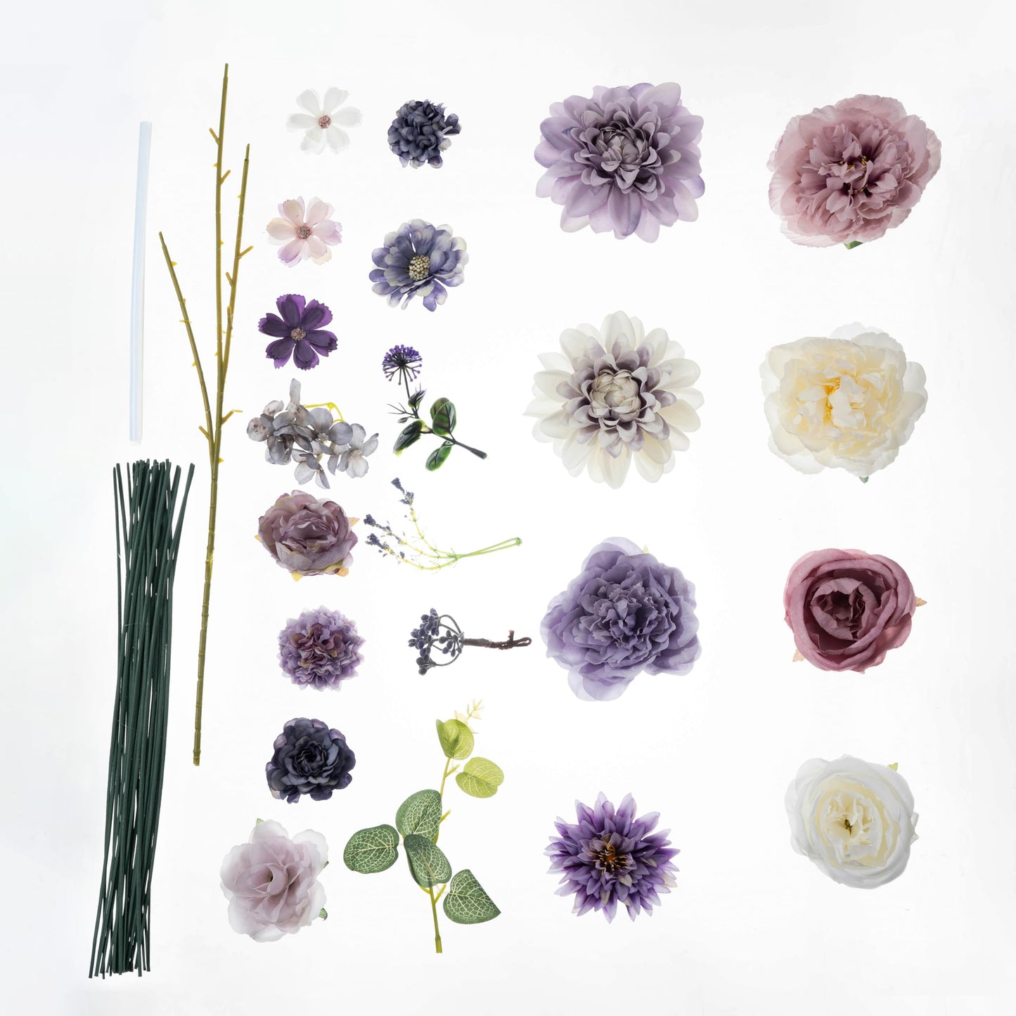 Khyxvbcd 30 Pcs Artificial Flowers Combo Purple Flowers Mix Silk Flowers Dahlia Roses with Stems for DIY Wedding Bridal Bouquets, Baby Shower, Floral Arrangement, Table Centerpieces, Home Decorations