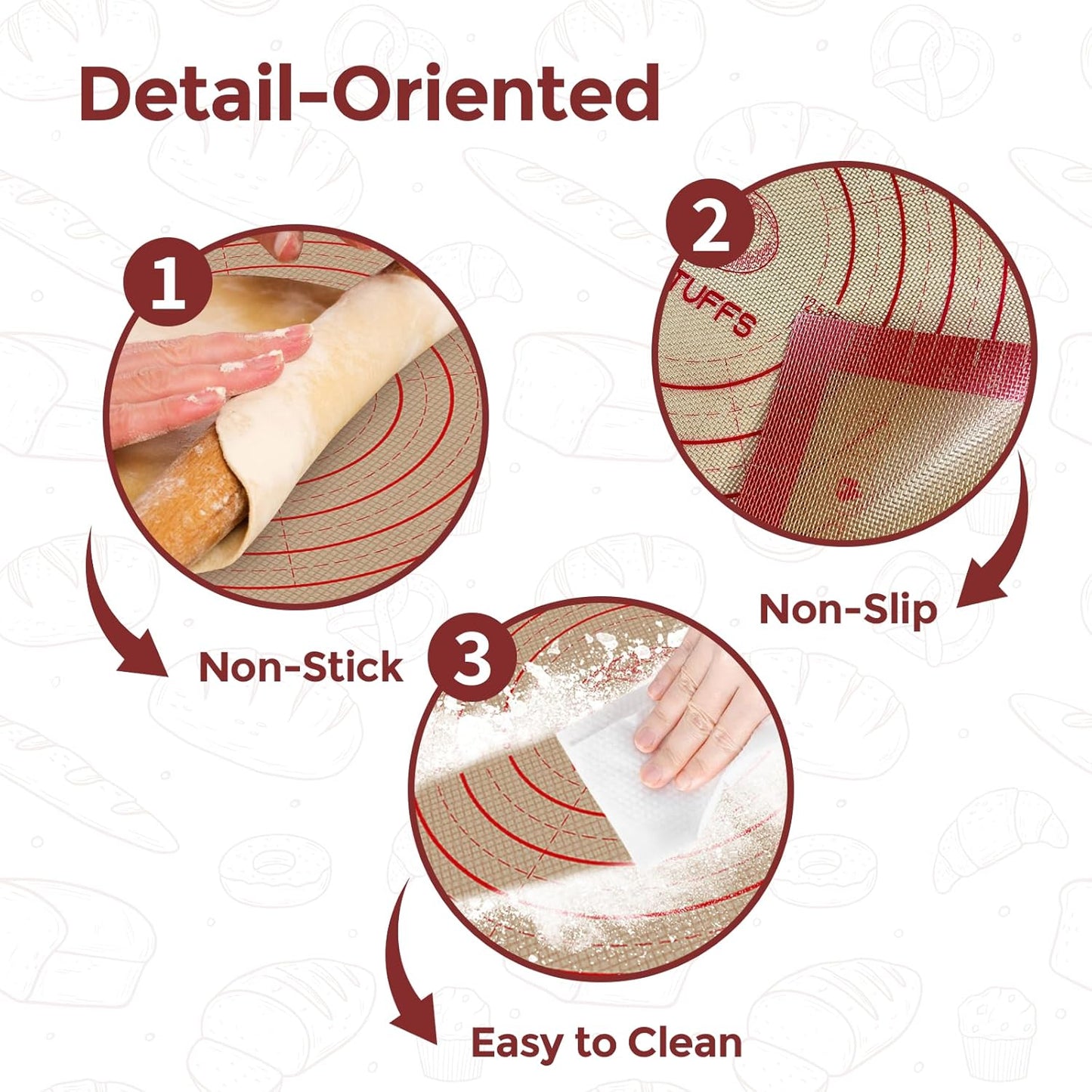 Silicone Pastry Mat - Extra Large 26"x16" Non-Slip Baking Mat with Measurements for Easy Dough Rolling
