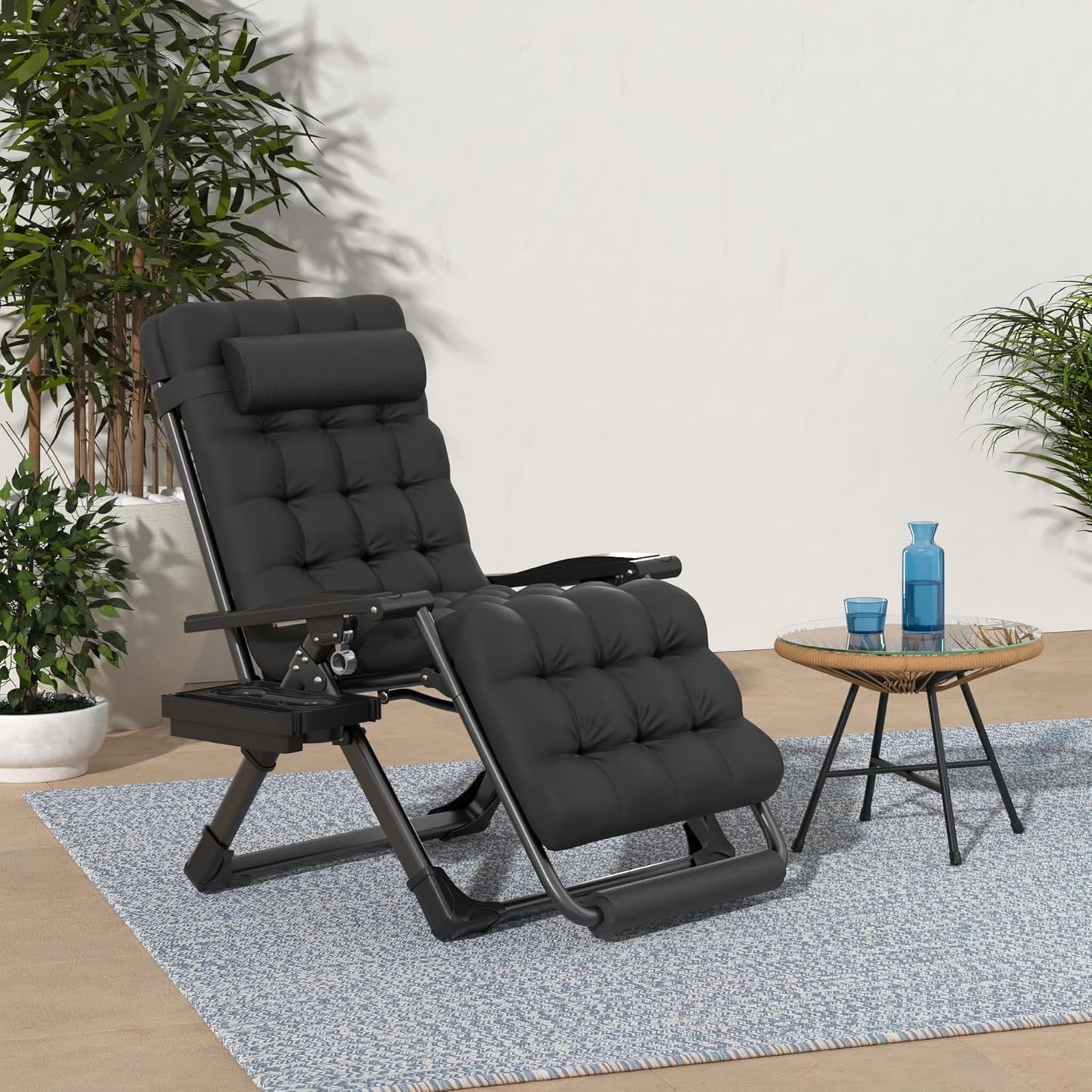 Slendor Oversized Zero Gravity Chair - XXL Padded Lounge Chair with Headrest & Cup Holder | Supports 500lbs, Black