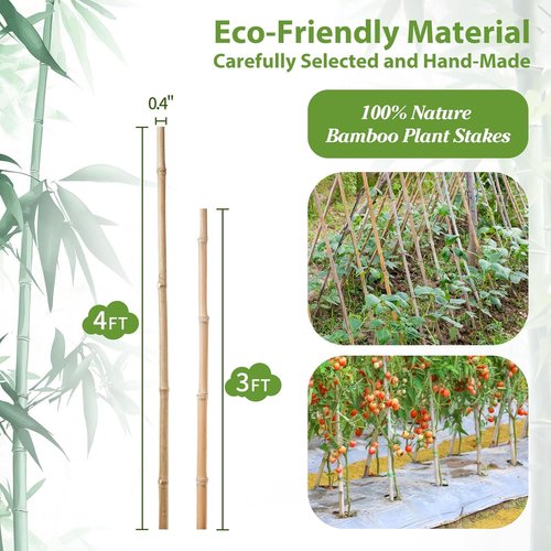 Bamboo Plant Stakes by Skiennix - 3FT Natural Bamboo Garden Stakes | 25Pcs for Tomatoes & Climbing Plants
