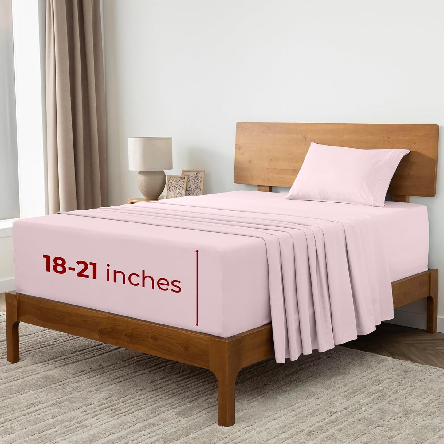 Mellanni Extra Deep Twin Sheets - Hotel Luxury Bedding Set | Ultra Soft, Cooling, Wrinkle-Resistant (Twin, Blush Pink)