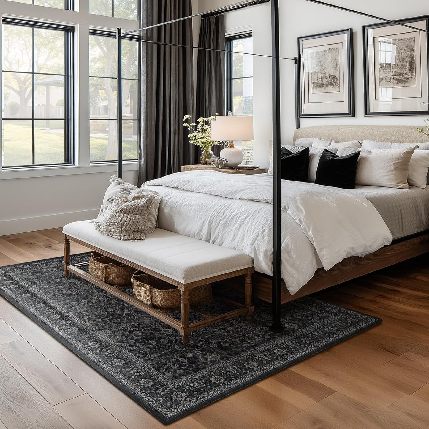 Skiennix 5x7 Area Rug - Vintage Farmhouse Design | Washable, Non-Slip, Soft Carpet in Earth Tones