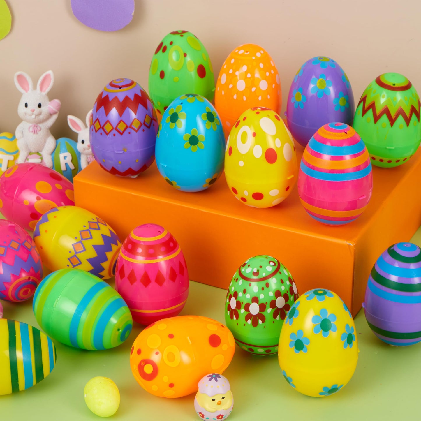 JOYIN 3.15Inch Printed Plastic Eggs Colorful, Fillable Empty Eggs Bulks for Easter Hunt Event, Party Favor-24 pcs