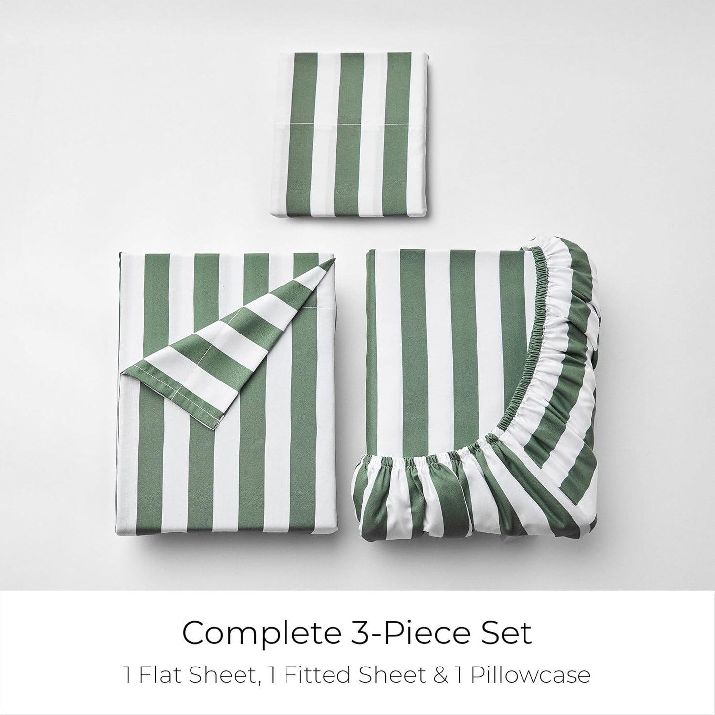 Mellanni Twin Sheets Set - 3 PC Hotel Luxury Bedding | Extra Soft, Cooling, Wrinkle-Resistant (Oxford Stripe Sage)