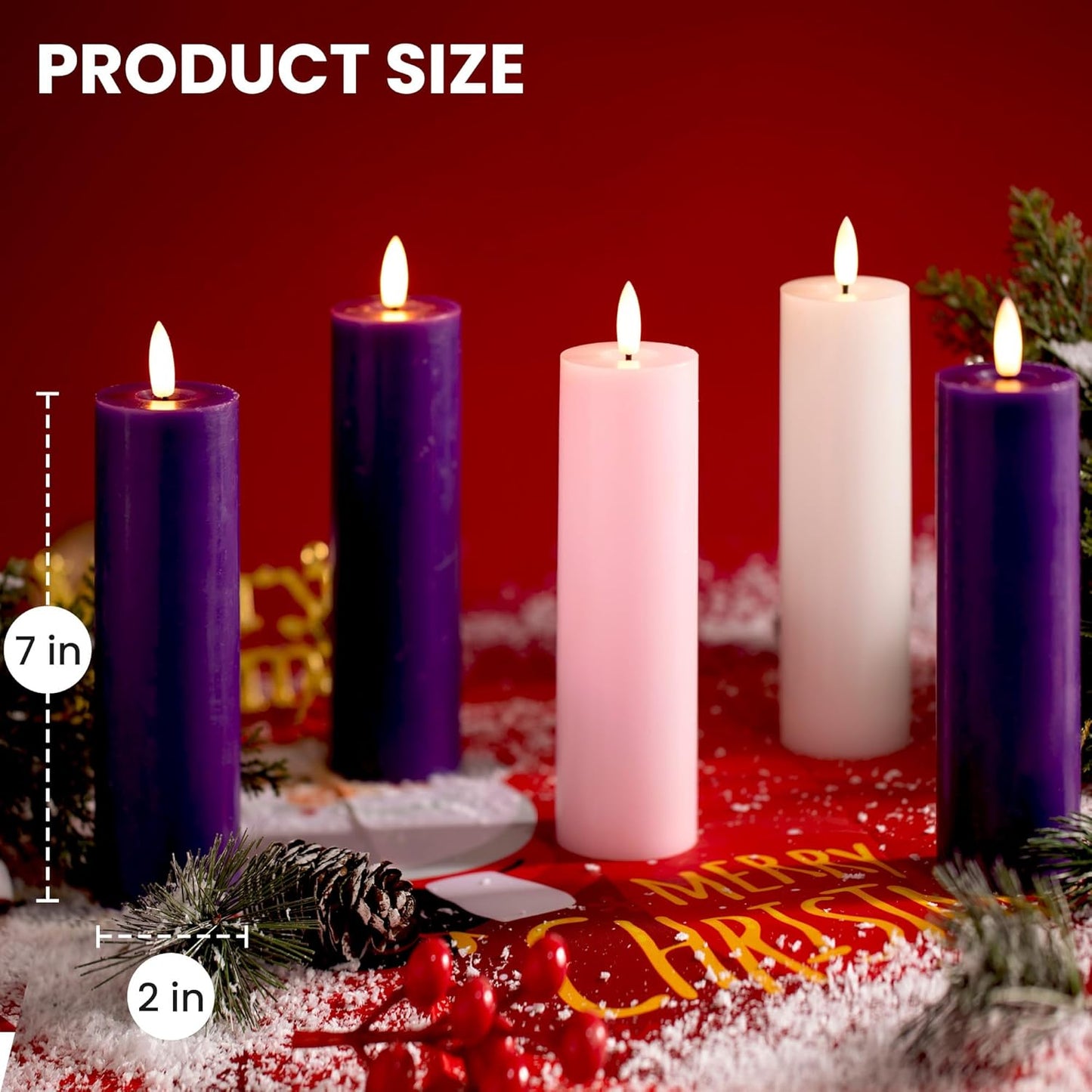 Stmarry Flameless Advent Candles Set - Battery Operated with Remote & Timer | 2x7 Pink & Purple Pillar Candles