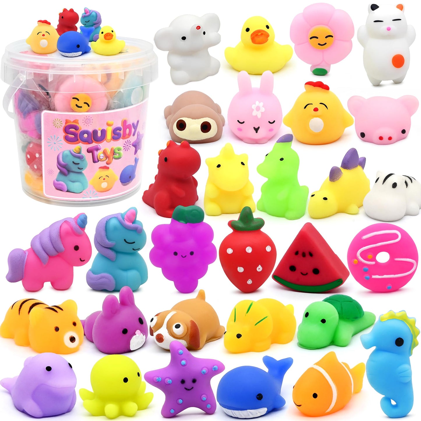 30 Pack Mochi Squishy Toys, Party Favors for Kids 4-8-12,Birthday Gifts Treasure Box Classroom Prizes Goodie Bag Stuffers, Mini Squishy Fidget Toys, Carnival Prizes in Bulk