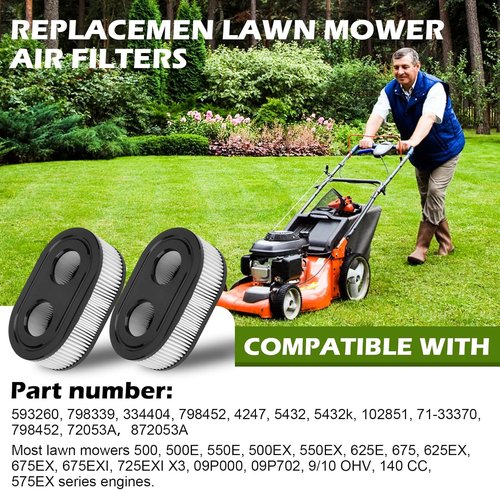 593260 Air Filter - Professional Replacement for Lawn Mowers | Fits 550E, 500EX, 625 Engines (2 Pcs)