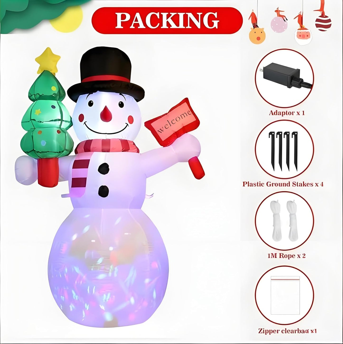 Skiennix 5Ft Christmas Inflatable Snowman - LED Lights for Outdoor Holiday Decor | Winter Yard Decoration